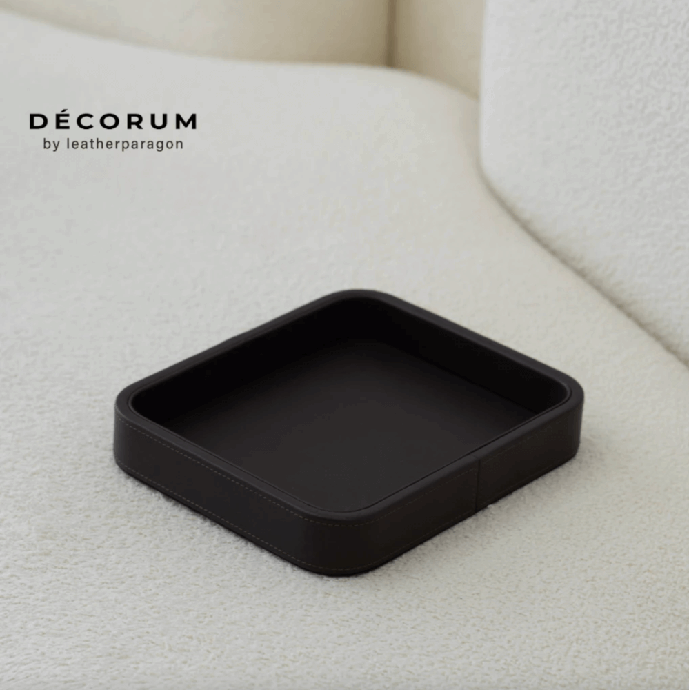ถาดหนัง ใส่ของ เครื่องประดับ DECORUM 20X24X4 CM สีน้ำตาล_1